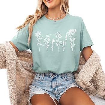 ★SHADOWS FLOWER Tee White XL LAZYCHILD Womens Graphic Tees Sunflower Shirts Vintage